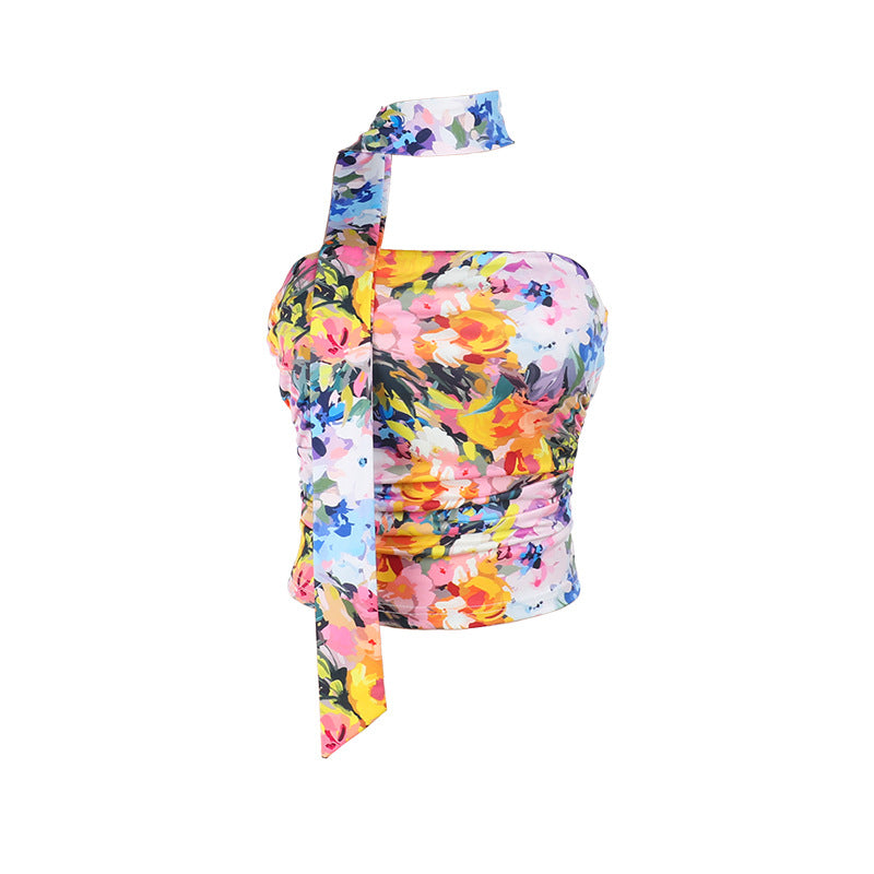 Kvinnors Bustier Topp Blommotiv Elastiskt Material-6