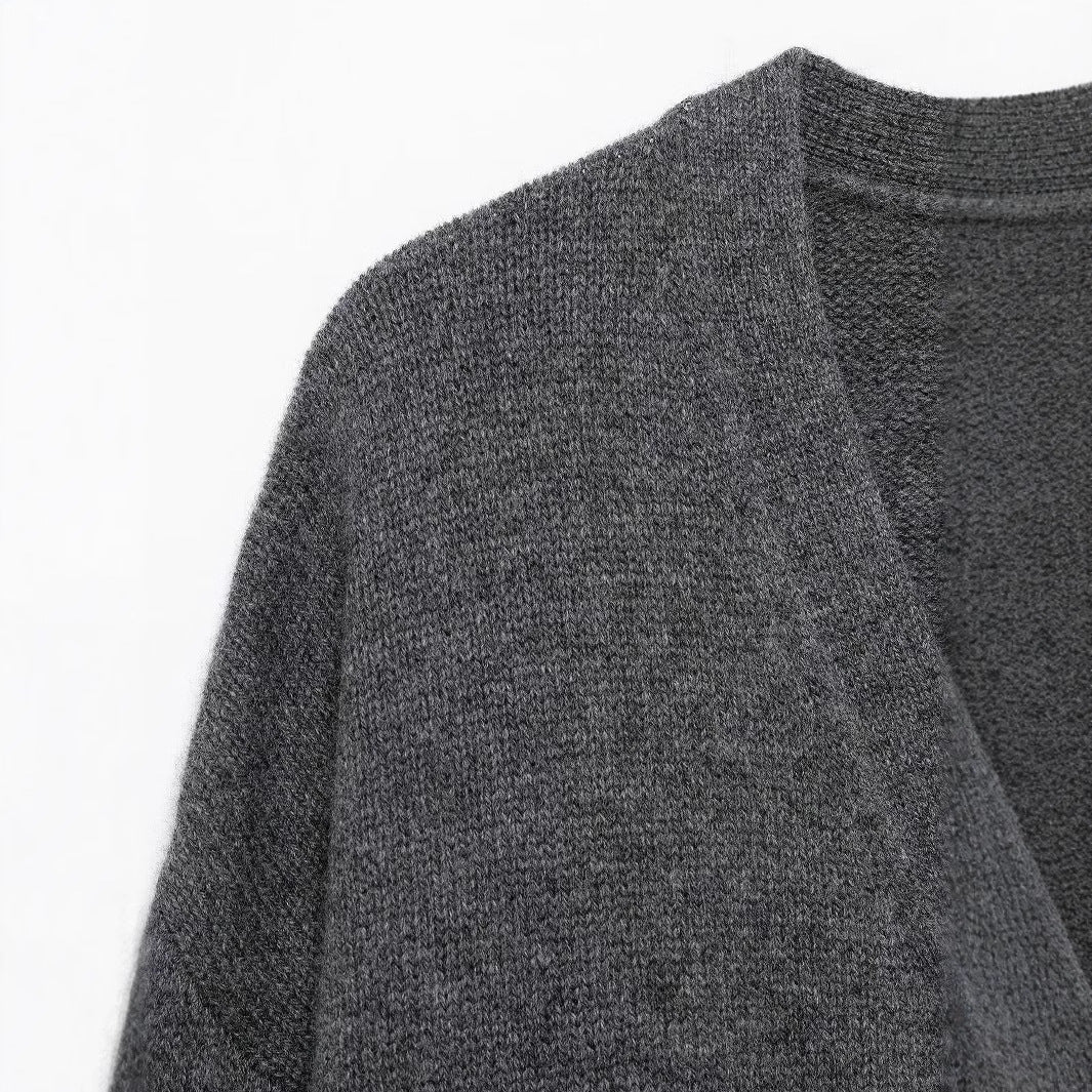 Dam Strickjacka Monokrom V-ringad 100% Akryl-3