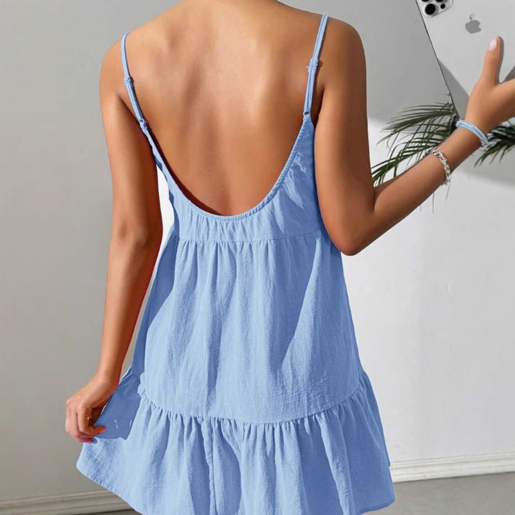 Dam Sommarklänning Spaghettiband Volang Luftig Passform 2