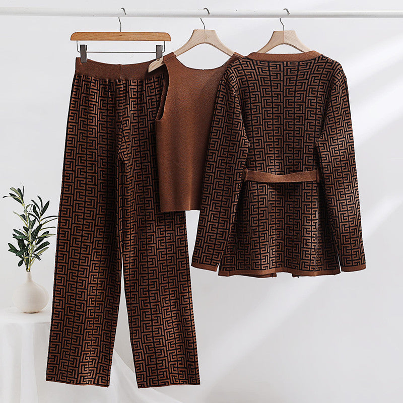 Dam Kappa Set Långärmad Jacquard Akryl 4