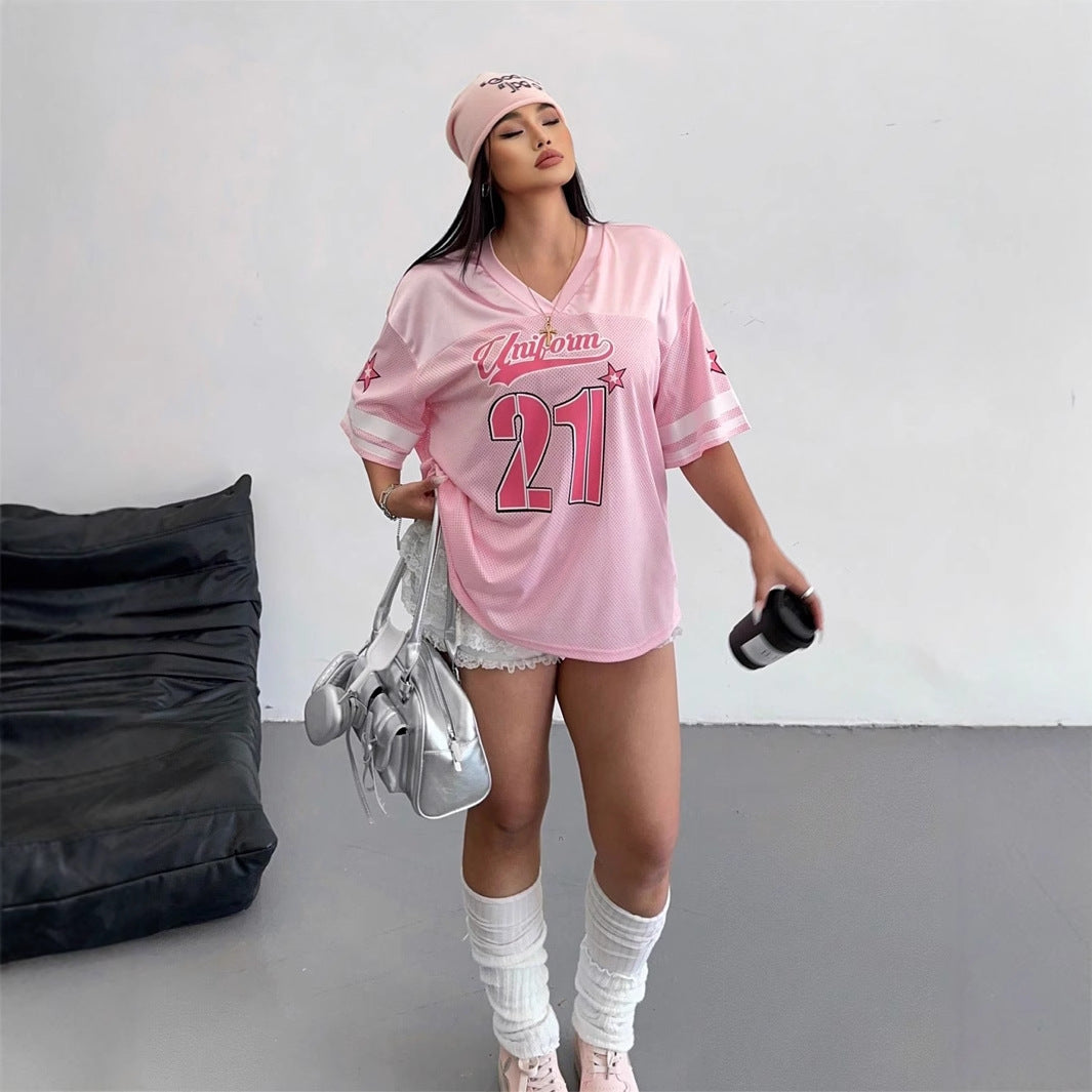 Dam V-ringad T-shirt Kort Ärmar Vintage Polyester Spandex-5