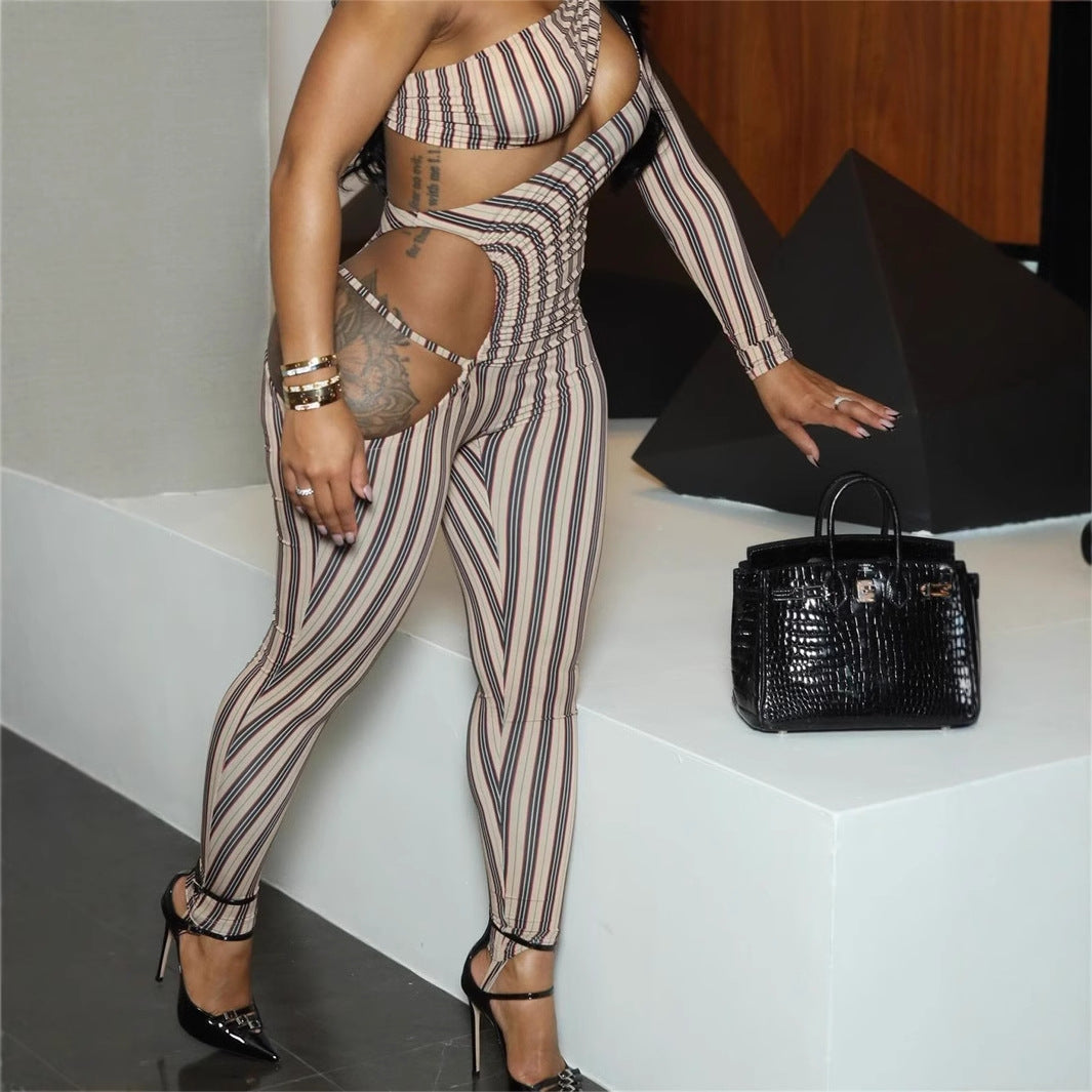 Dam Jumpsuit Ihålig Design Polyester med Långa Ärmar-5