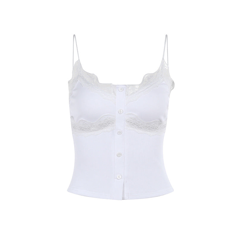 Kvinnors Festtopp med Knappstängning och Justerbara Spaghettirem – Elegant Cami Topp i Polyester för Fest och Vardag 6