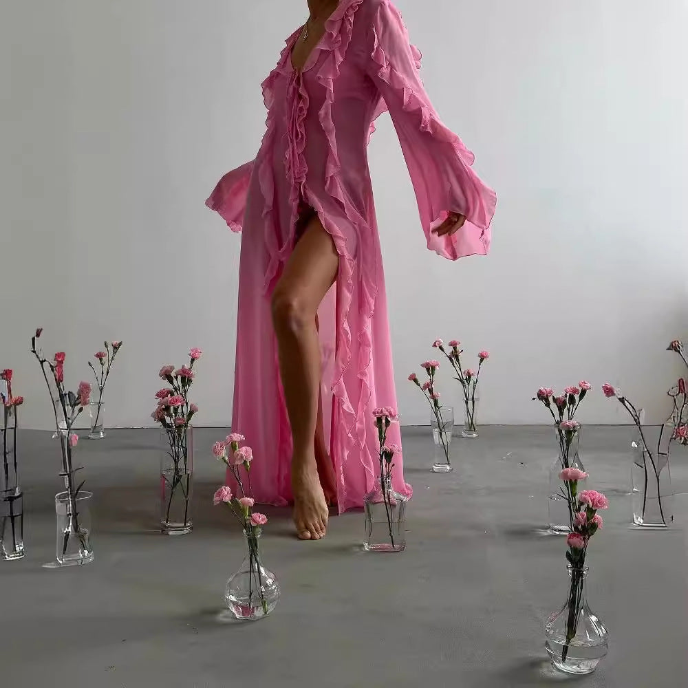 Dam Klänning V-ringad A-linje Chiffon Midi för Eleganta Tillfällen-2