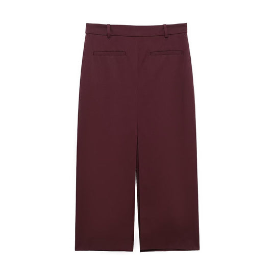 Dam Midi Rock med Öppet Slot Polyester Mönstrad-1