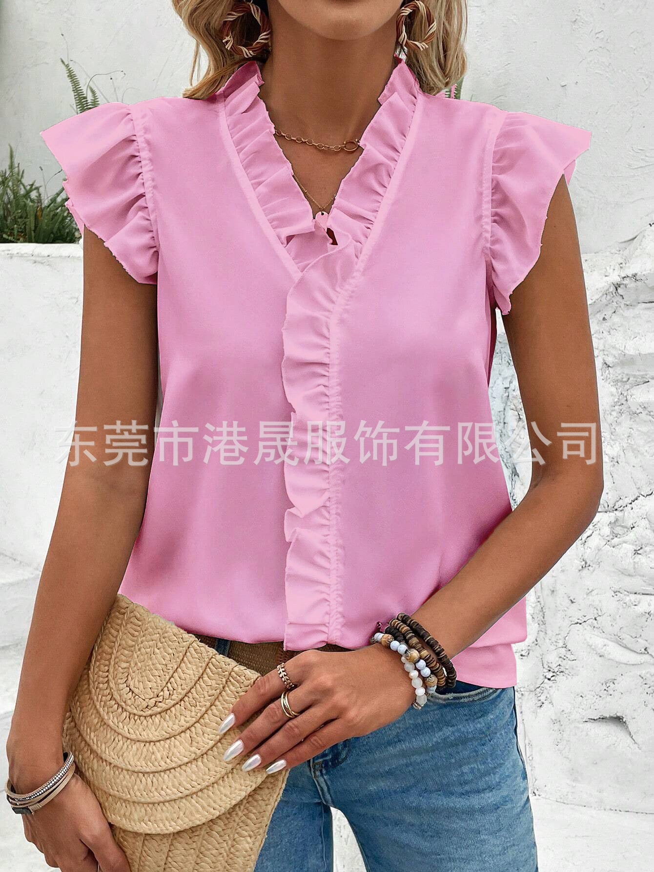 Variant image for Dam Skjorta Kortärmad Löst Fit Rufsad Design Spandex-13