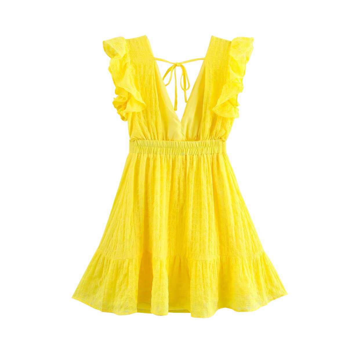 Kvinna A-Line Klänning V-ringning Polyester Kort Med Bindande Bälte-3