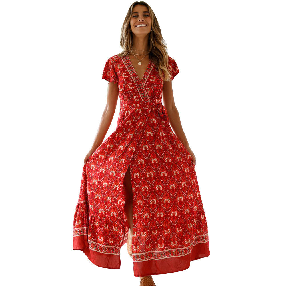 Variant image for Långklänning Dam Bohemisk V-ringad Chiffon för Fest och Bröllop-11