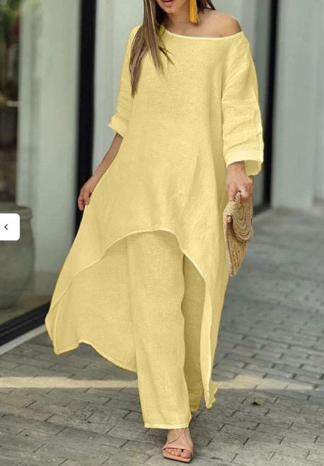 Variant image for Tvådelat Set Dam Oregelbunden Design Bomull Polyester med Trekvartsärmar-57