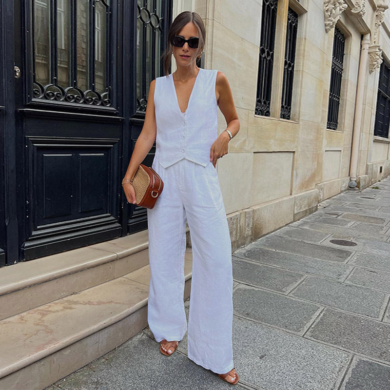 Kvinnors Ärmlös Västbyxa Av Bomull Med Patchworkdetaljer-2