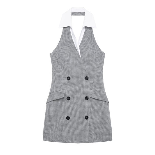 Kvinna A-Line Klänning Kort Patchwork Polyester-1