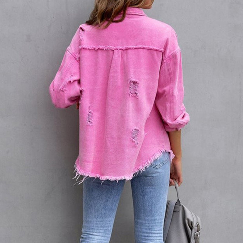 Dam Denimjacka Fläckad Design Loose Fit Denim 3