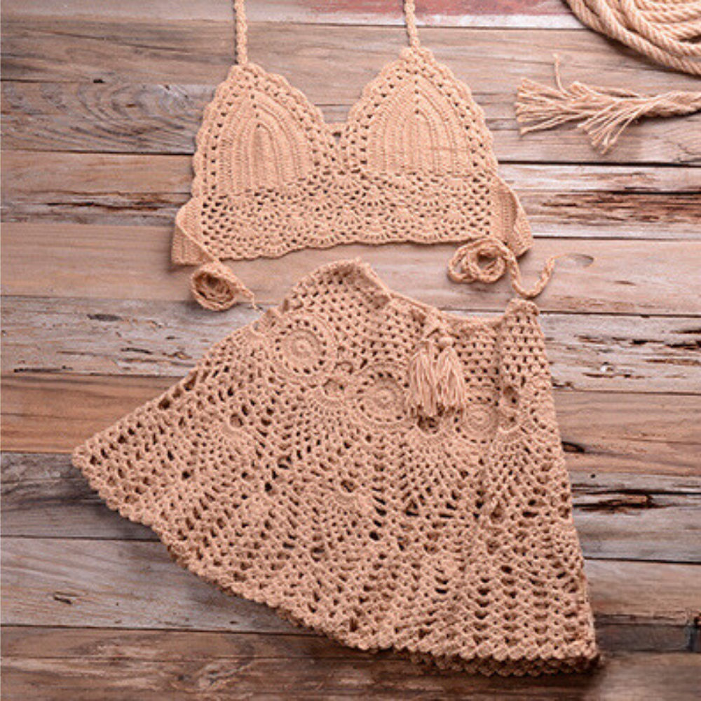 Virkad Bikiniset Dam i Polyester – Stilrent Bikinisett för Strand och Pool, Normal Passform, S-XL 5