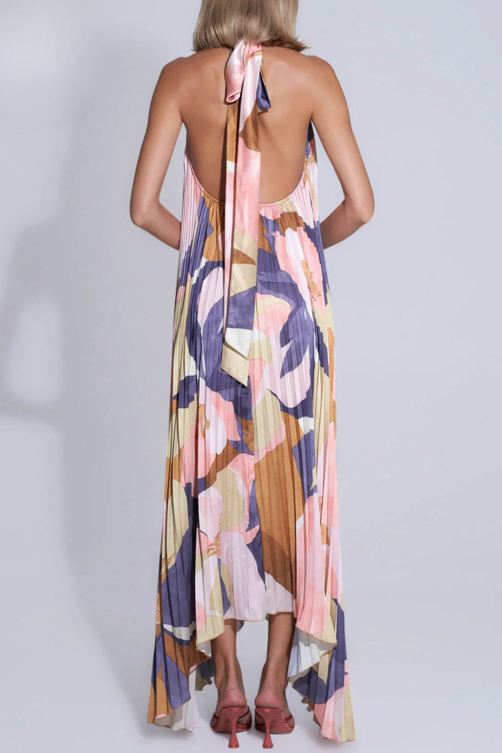 Kvinnors Midi Klänning Halterneck Lätt Material-4