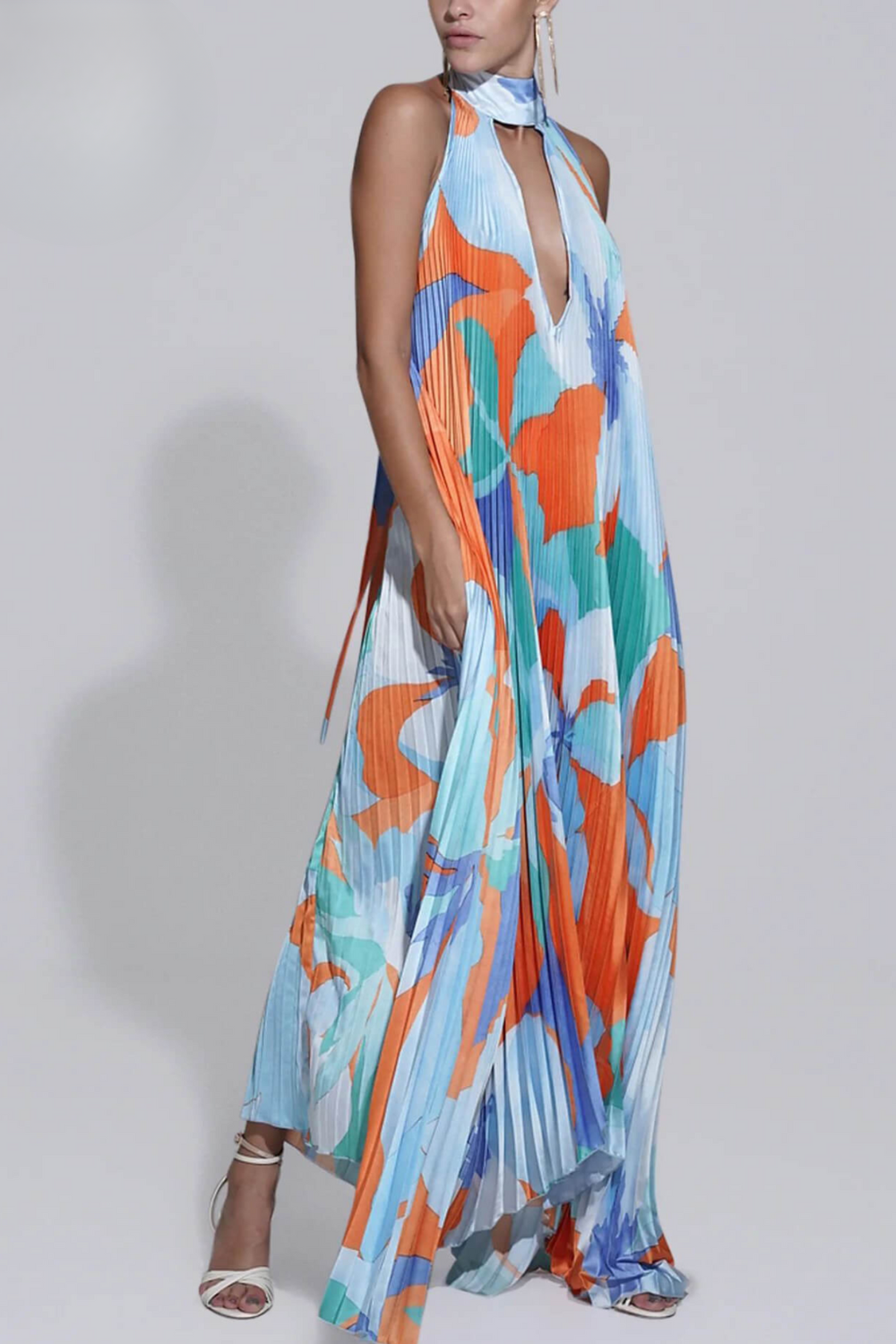 Kvinnors Midi Klänning Halterneck Lätt Material-2