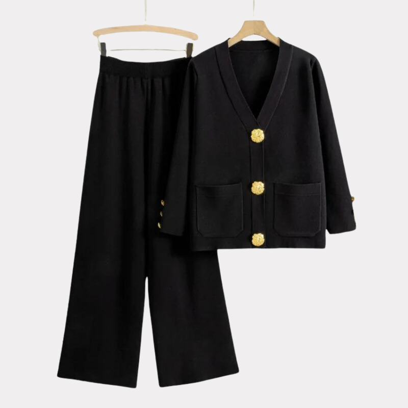 Variant image for Dam Koftabyxor Set V-ringning Tygblandning Vid Ben-4