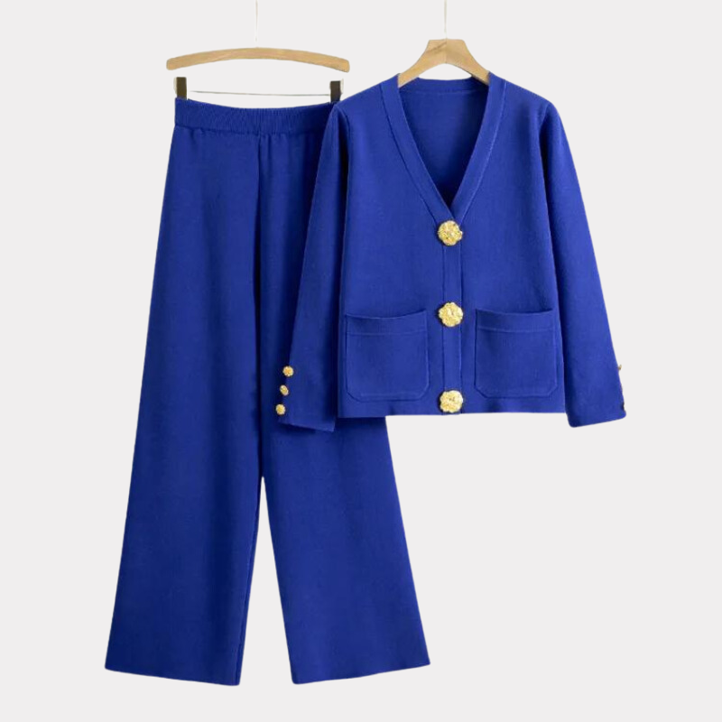 Variant image for Dam Koftabyxor Set V-ringning Tygblandning Vid Ben-2