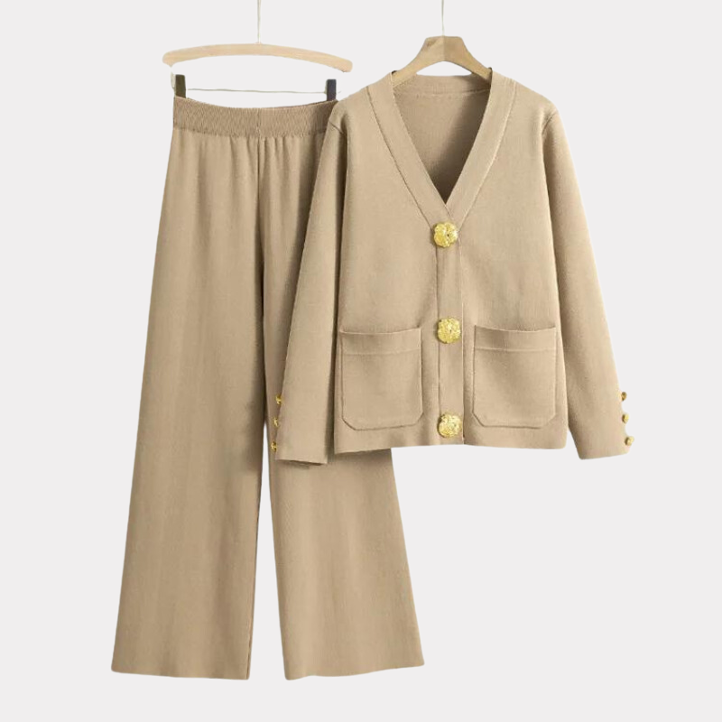 Variant image for Dam Koftabyxor Set V-ringning Tygblandning Vid Ben-1