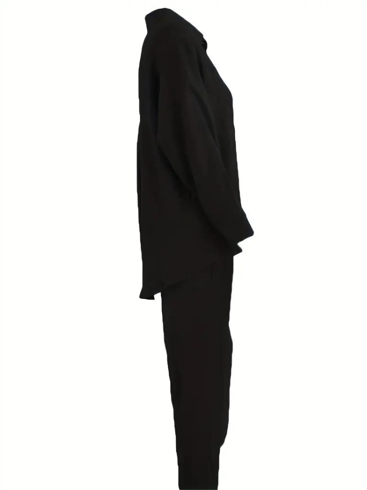 Tvådelat Set Dam Skjorta och Bredbyxor Hög Midja Polyester-5