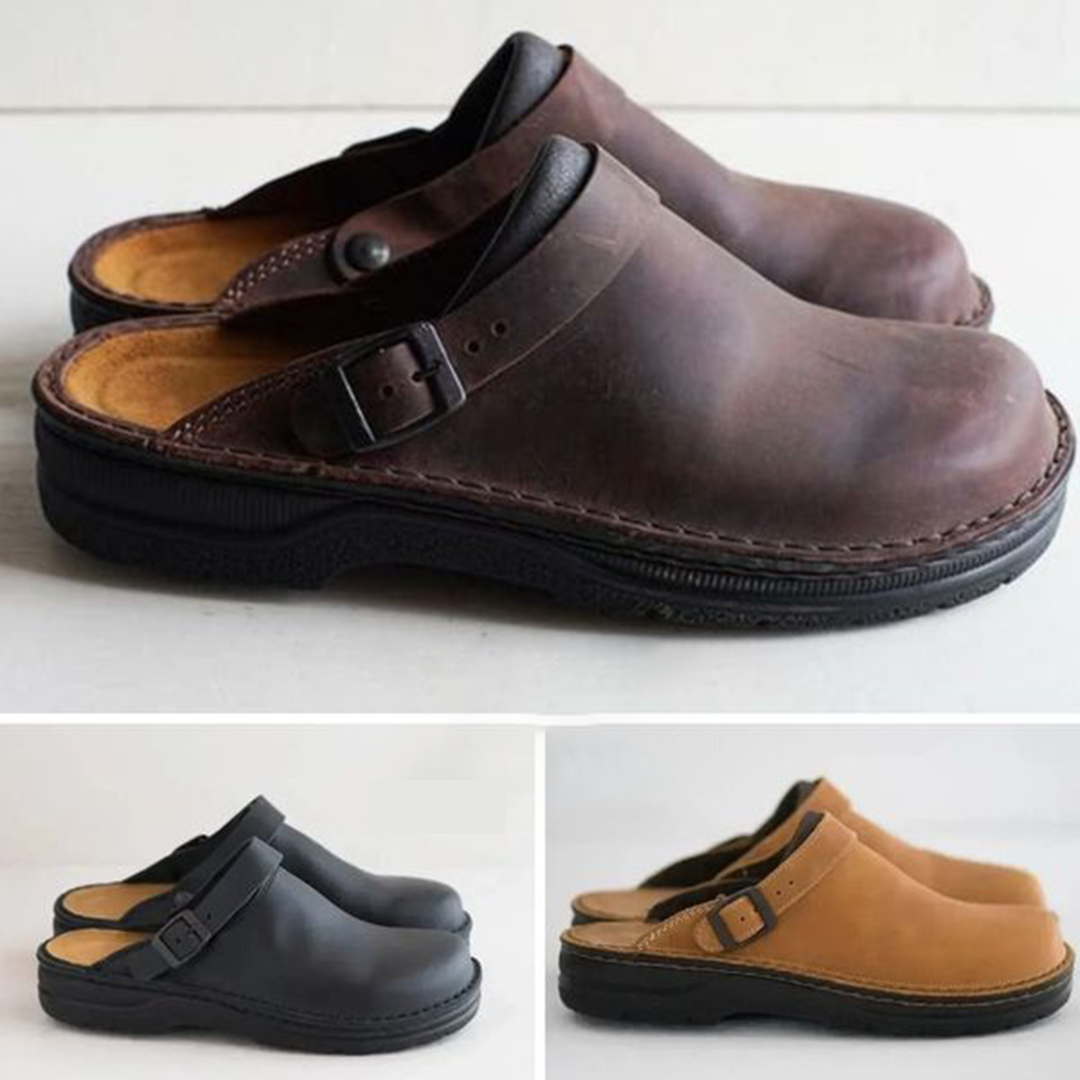 Herr Sandaler i Läder med Ergonomisk Sula och Justerbar Rem – Komfortabel Design för Inomhus och Utomhus 2