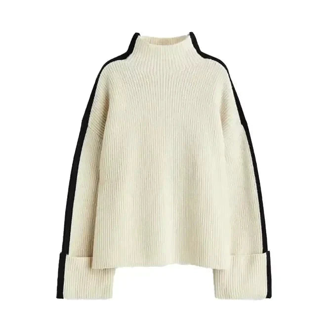 Stickad Dam Tröja Löst Fit Turtleneck Mjuk Material-6