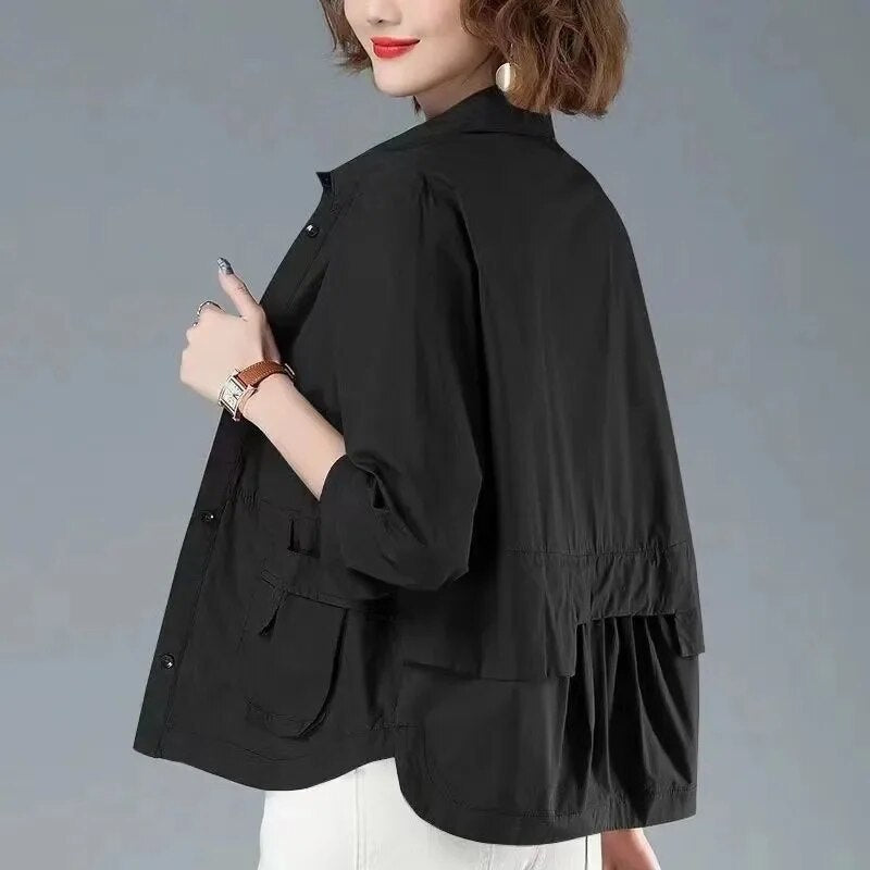 Damjacka Löst Passform Monokrom Polyester för Dam-2