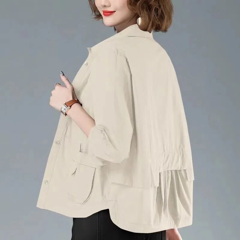 Damjacka Löst Passform Monokrom Polyester för Dam-4