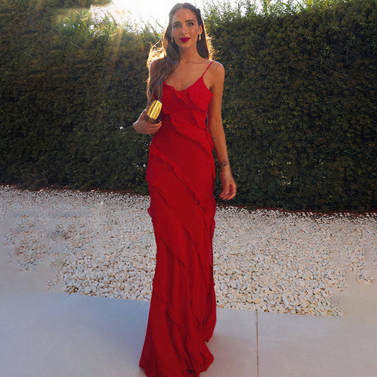 Dam Aftonklänning Lång Rufsar Polyester Elegant-1