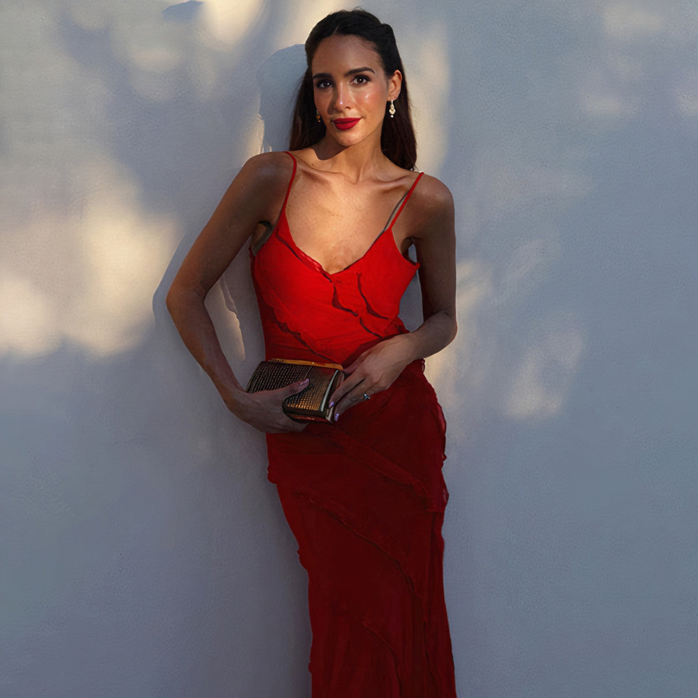 Dam Aftonklänning Lång Rufsar Polyester Elegant-3