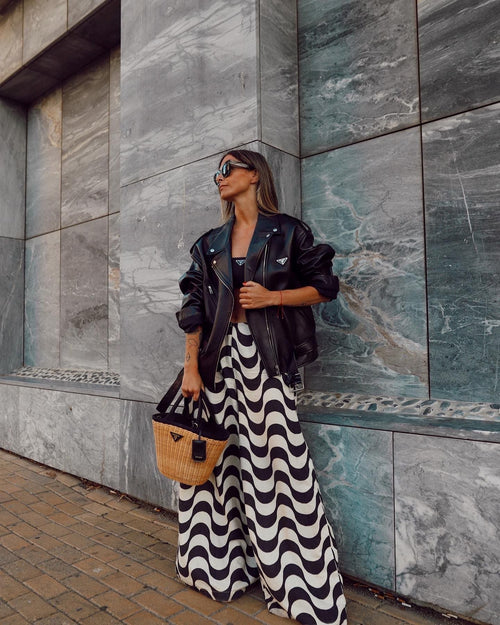 Snygga Byxor Dam Copa Mönster Lätt Linne med Breda Ben-1