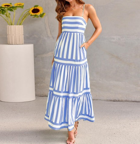 Randig Damklänning i Tidlös Design – Bomull och Polyester, S-XL, Elegant och Mångsidig 13