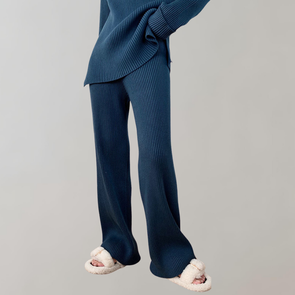 Kvinnors Tvådelad Uppsättning Ribbad Tröja och Byxor Ribbade Tyger-3