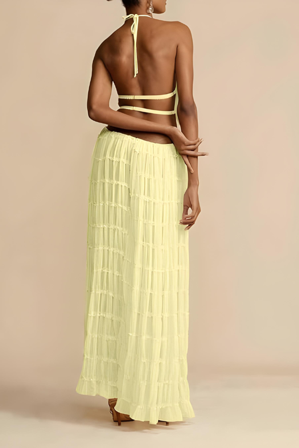 Dam Tvådelad Outfit Halter Cutout Crop-Top och Högmidjade Byxor Polyester-4