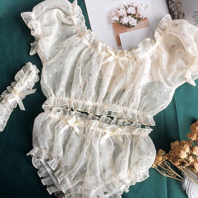 Dam Pyjamashorts Set Rynkade Chiffon-3