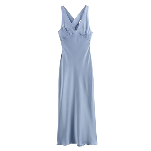 Dam Klänning Lång Slim Fit Siden Satin V-Hals Elegant 1
