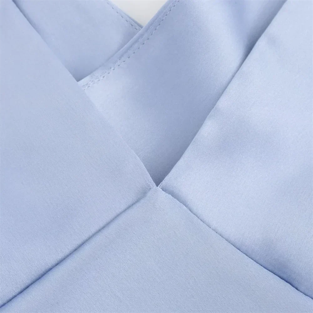 Dam Klänning Lång Slim Fit Siden Satin V-Hals Elegant 4