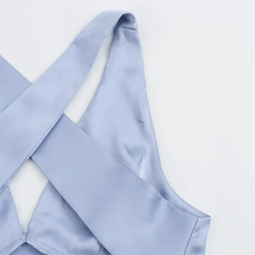 Dam Klänning Lång Slim Fit Siden Satin V-Hals Elegant 6