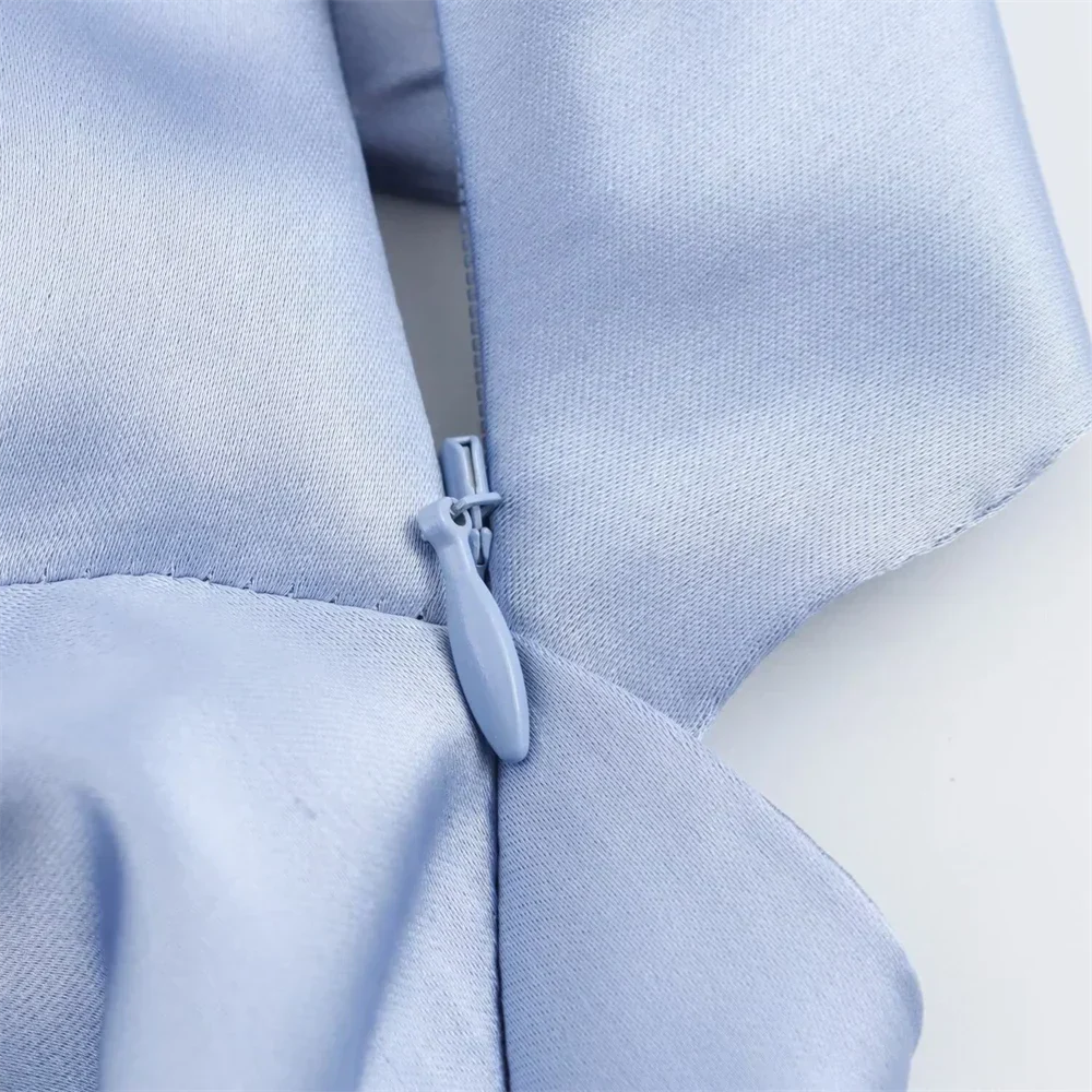 Dam Klänning Lång Slim Fit Siden Satin V-Hals Elegant 5