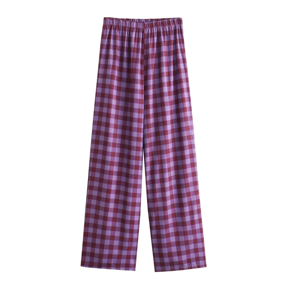 Herr Rutig Skjorta Bredbyxor Polyester Normal Passform-5