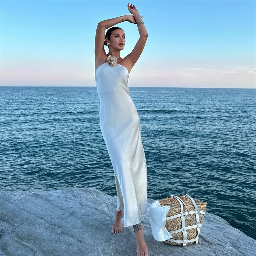 Vit Dam Blus Satinstruktur Normal Passform 6