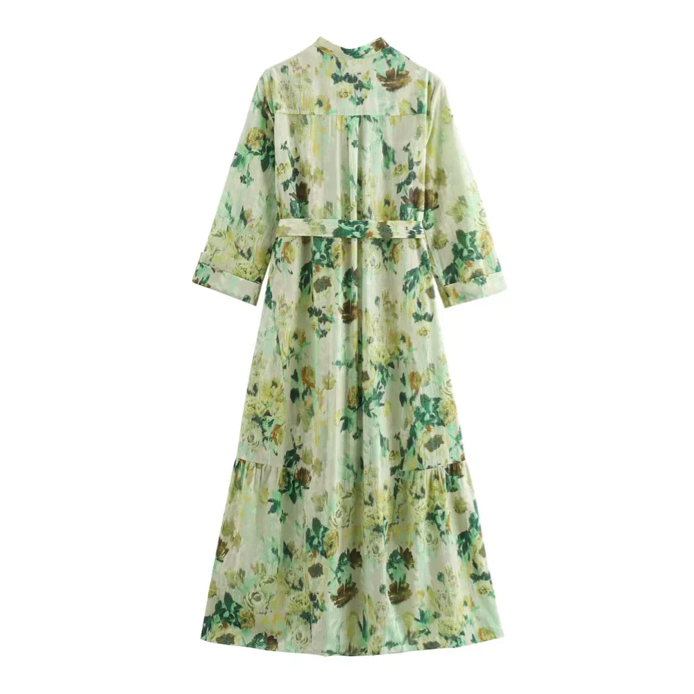 Dam V-ringad Topp Tryckt Polyester 5