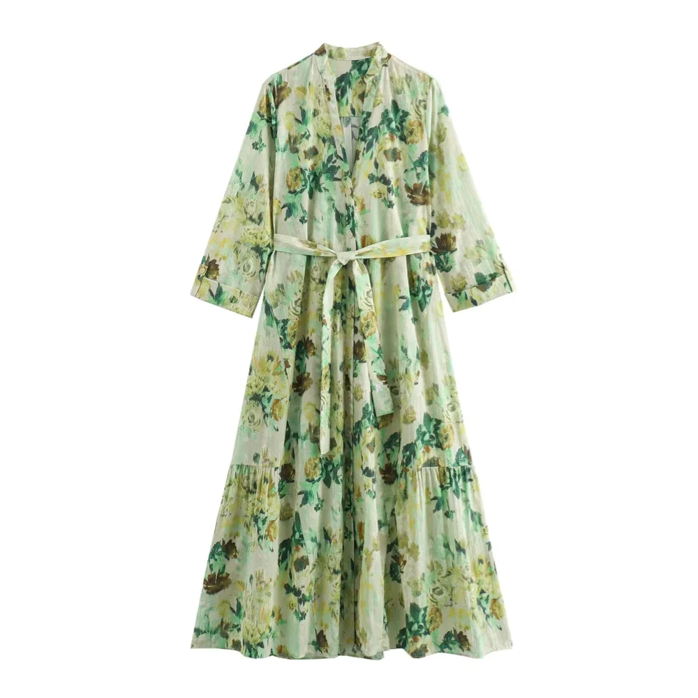 Dam V-ringad Topp Tryckt Polyester 6