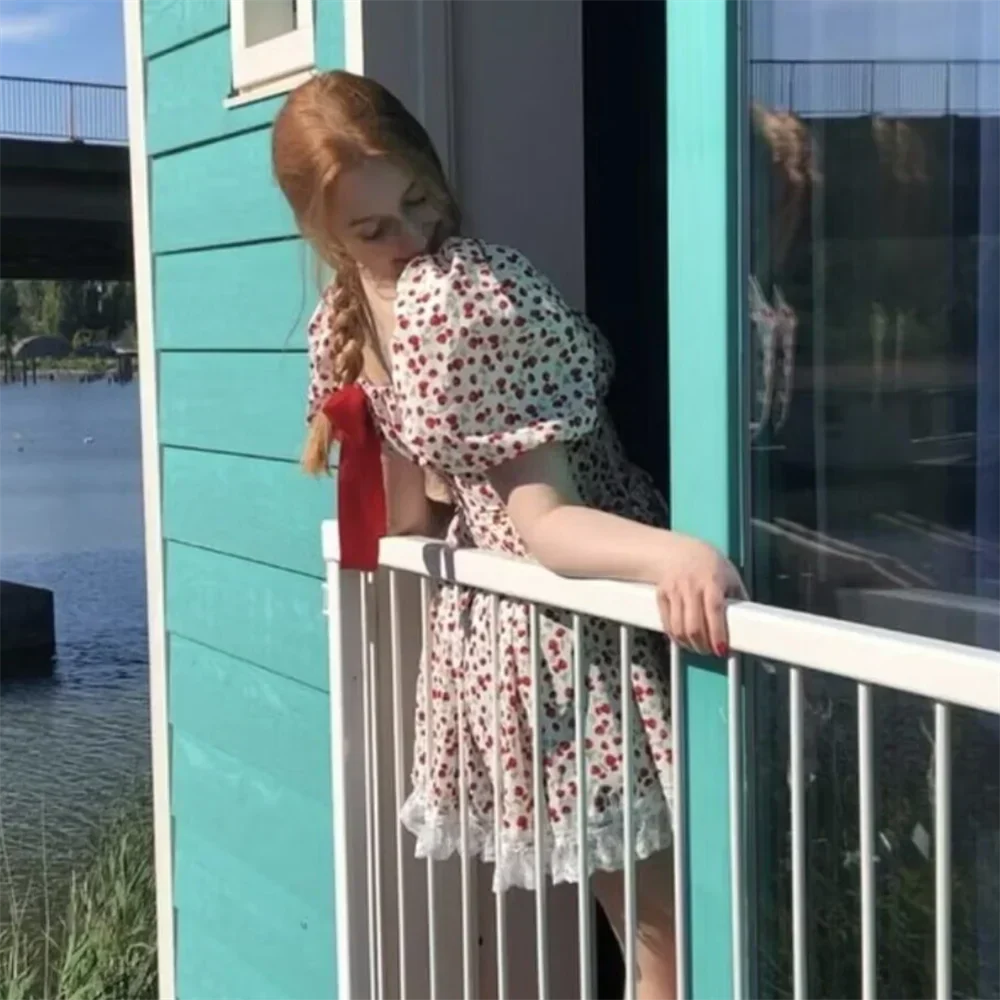 Dam Klänning Smal Passform Jordgubbstryck Polyester Fina Dam Klänningar 3