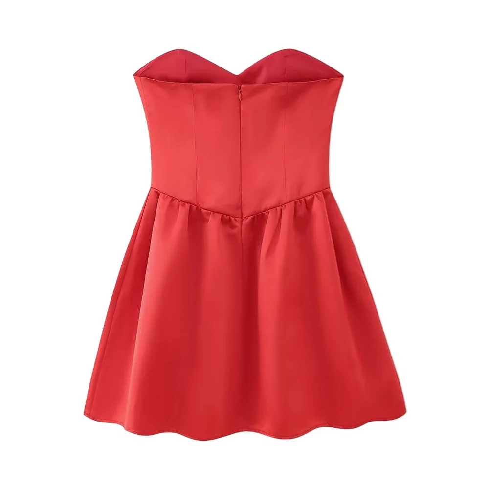 Kvinna Kort Klänning Satin Elegant Sommarklänning-6