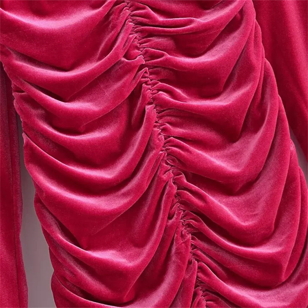 Fina Dam Klänningar Veckad Sammet Smal Passform-4