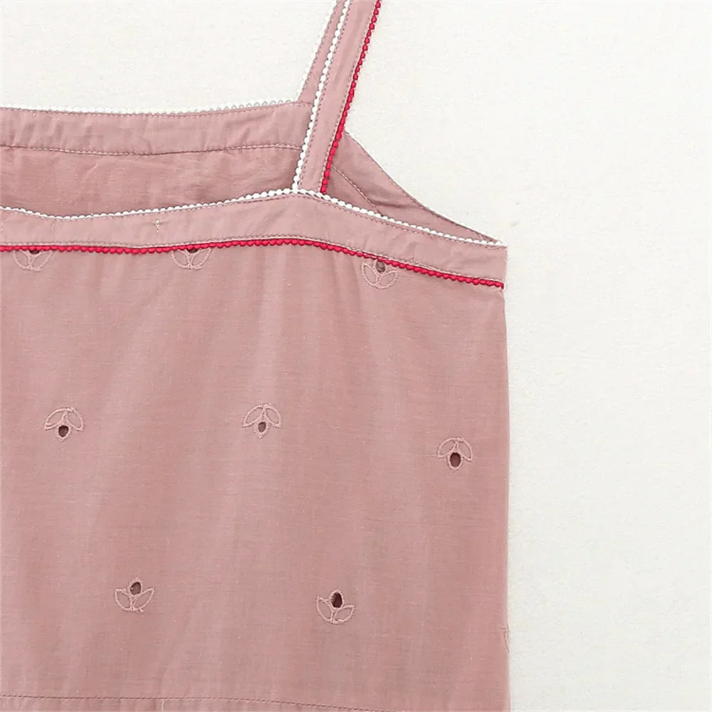 Dam Blus Avslappnad Polyester Med Broderade Detaljer-6