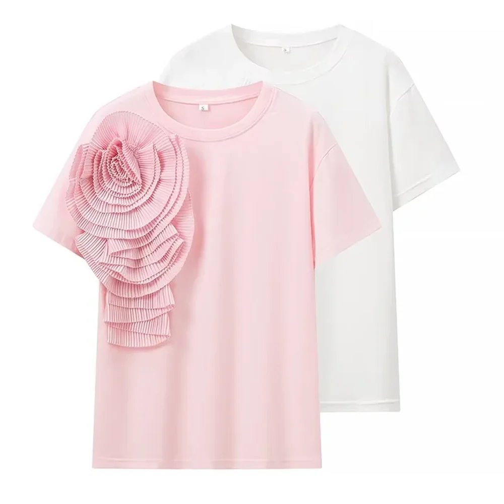 Dam Skjorta Kortärmad 3D-Broderi 100% Bomull-5