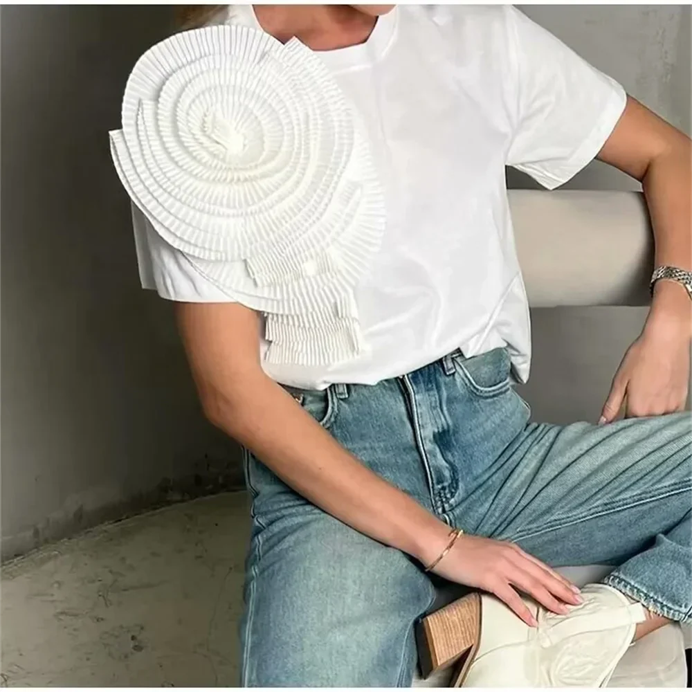 Dam Skjorta Kortärmad 3D-Broderi 100% Bomull-4