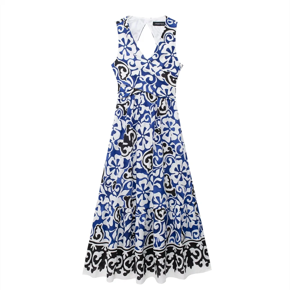 Variant image for Damklänning Boho V-Ringning Öppen Rygg 100% Bomull-1