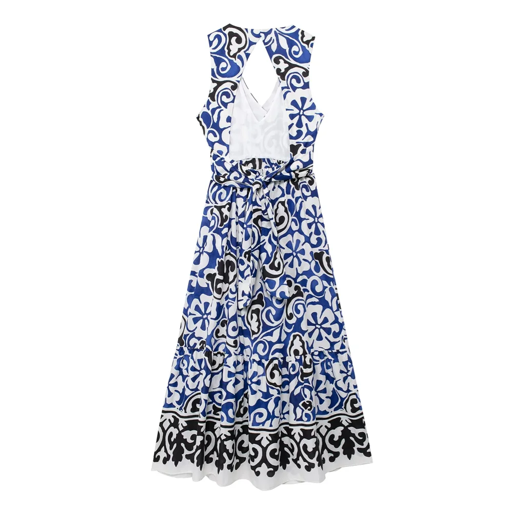 Damklänning Boho V-Ringning Öppen Rygg 100% Bomull-2